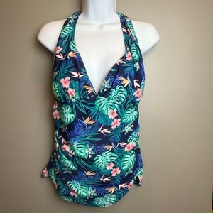 Bright and colorful women's tankini swim top in size XL featuring a vibrant stri